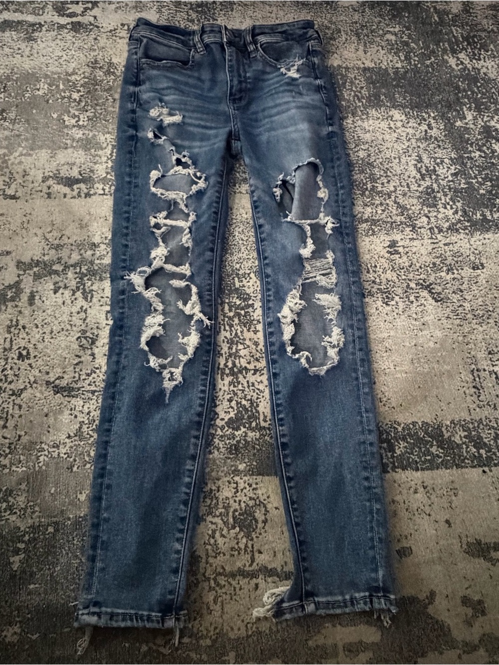 American Eagle Outfitters Distressed Skinny Jeans - Dark Blue
